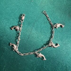 6 inches Silver Tone Dolphin Charm Bracelet